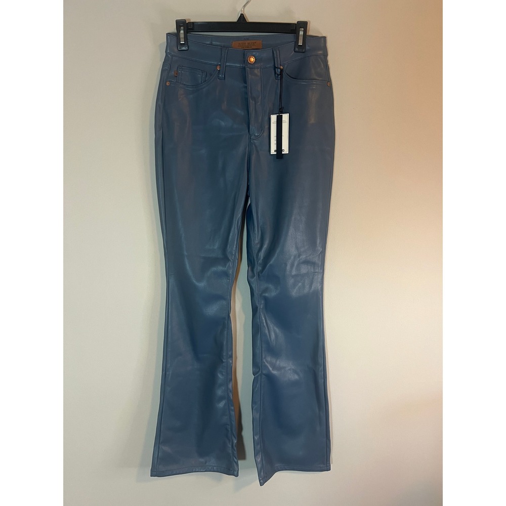Judy Blue Faux Leather Bootcut Pants Tummy Control Blue JB88897C Size 5/27 NEW